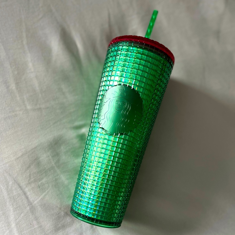 Starbucks Green and Pink Grid 24 oz Venti cold cup tumbler